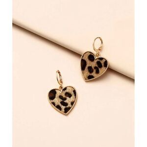 Boho Leopard Animal Print Heart Shaped Drop Earrings